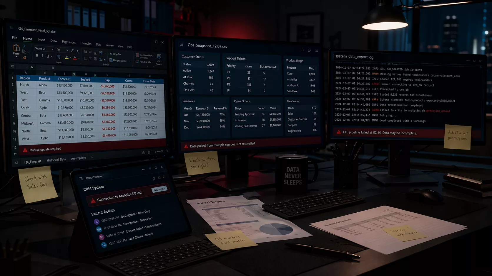 fragmented data across spreadsheets, tables, and disconnected systems without real-time context